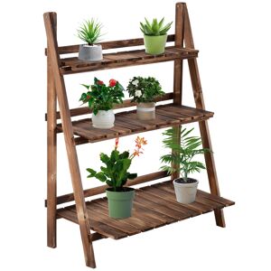 Outsunny Wooden 3 Tier Folding Flower Pot Stand, Garden Planter Display Ladder, Herb Rack, Natural