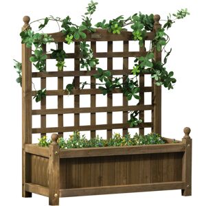 Outsunny Garden Planters with Trellis for Climbing Vines, Wood Raised Beds for Garden, Flower Pot, Indoor Outdoor, Brown