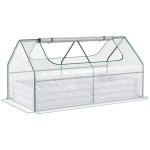 Outsunny Raised Garden Bed with Greenhouse, Steel Planter Box with Plastic Cover, Roll Up Window, Dual Use for Flowers, Vegetables, Fruits, Clear