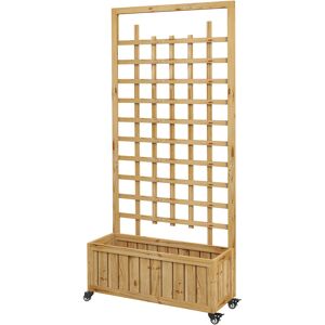 Outsunny Wooden Trellis Planter, Raised Garden Bed with Wheels and Bed Liner, to Climb and Grow Vegetables, Herbs and Flowers