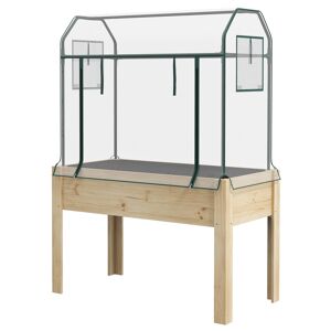 Outsunny Wooden Planter Box with Greenhouse Cover and Bed Liner, Raised Garden Bed for Vegetables, Flowers, Herbs