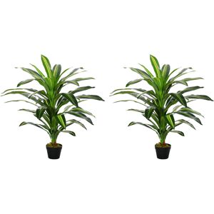 Outsunny Set of 2 Artificial Dracaena Trees, 110cm/3.6FT Tall Decorative Plants with 40 Leaves & Nursery Pot, Fake Tropical Tree for Indoor/Outdoor