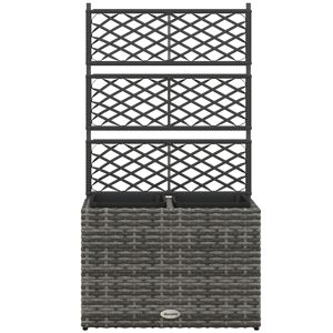 Outsunny 22L Garden PE Rattan Planter w/ Trellis, Free Standing Flower Raised Bed w/ 2 Plant Boxes for Climbing Plants, 57x30x107 cm, Mixed Grey