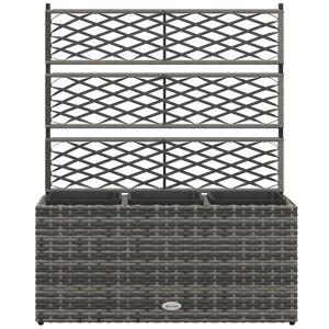 Outsunny Rattan Garden Planter with Trellis, 33L Free Standing Flower Bed for Climbing Plants, 84 x 30 x 107cm, Light Grey