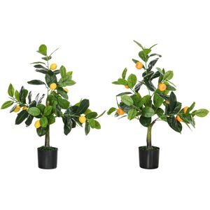 HOMCOM Artificial Lemon & Orange Trees Set of 2 with Pot, Indoor Outdoor Decorative Faux Plants, 60cm, Green