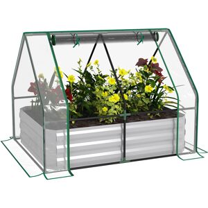 Outsunny Raised Garden Bed w/ Greenhouse, Steel Planter Box w/ Plastic Cover, Roll Up Window for Flowers, Vegetables, 127 x 95 x 92cm Aosom UK