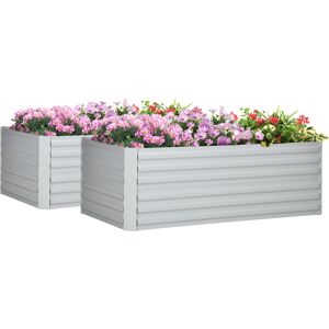 Outsunny Set of 2 Raised Beds for Garden, Galvanised Steel Outdoor Planters with Multi-reinforced Rods for Plants, Flowers, 180 Aosom UK