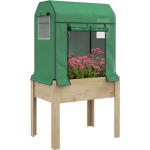 Outsunny Wooden Planter Box with PE Greenhouse Cover and Bed Liner, Raised Garden Bed for Vegetables, Flowers, Herbs Aosom UK