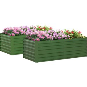 Outsunny Set of 2 Raised Beds for Garden, Galvanised Steel Outdoor Planters w/ Multi-reinforced Rods for Vegetables, Plants, Flower Aosom UK
