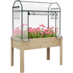 Outsunny Wooden Planter Box with Greenhouse Cover and Bed Liner, Raised Garden Bed for Vegetables, Flowers, Herbs Aosom UK