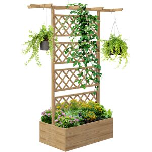 Outsunny Planter Box with Wooden Decorative Trellis Raised Bed for Climbing Plants, Garden and Patio Use, Natural Tone Aosom UK