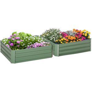 Outsunny Set of 2 291L Raised Garden Bed, Elevated Galvanised Planter Box for Flowers, Herbs, 100x100x30cm, Green