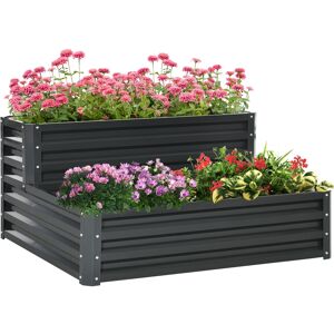 Outsunny 2 Tier Raised Garden Bed, Galvanised Planter Box with Open Bottom for Vegetables Flowers Herbs, 120x101x58cm, Dark Grey