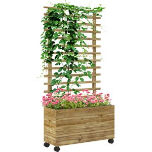 Outsunny 76 x 30 x 155cm Trellis Planter Box, Wooden Wheeled Planter for Climbing Plants & Vegetables, Natural Aosom UK