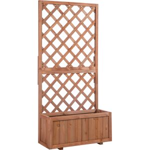 Outsunny Garden Wooden Pine Trough Planter with Topped Trellis Climbing Plants Flower Raised Bed Aosom UK