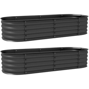 Outsunny Galvanised Raised Garden Bed, Metal Planter Box with Safety Edging, for Flowers, Herbs, Succulents, Pack of 2, Dark Grey