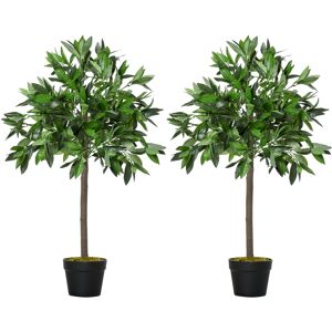 Outsunny Set of 2 Artificial Topiary Bay Laurel Ball Trees Decorative Plant with Nursery Pot for Indoor Outdoor Décor, 90cm Aosom UK