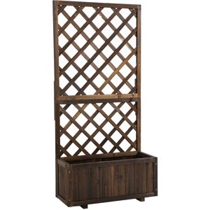 Outsunny Garden Wooden Pine Trough Planter with Topped Trellis Climbing Plants Flower Raised Bed Aosom UK