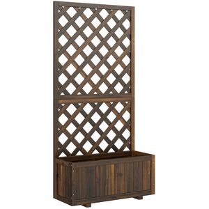 Outsunny Garden Wooden Pine Trough Planter with Topped Trellis Climbing Plants Flower Raised Bed Aosom UK