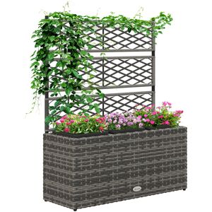 Outsunny Rattan Planter, 33L Raised Garden Bed with Trellis for Climbing Plants, Light Grey, 84 x 30 x 107cm Aosom UK Outsunny Rattan Planter, 33L Raised Garden Bed with Trellis for Climbing Plants, Light Grey, 84 x 30 x 107cm Aosom UK