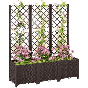 Outsunny Raised Garden Bed with Trellis, Plastic Planter Box with Drainage Holes and Drain Plugs for Climbing Plants, Vegetables, Flowers, Brown Outsunny Raised Garden Bed with Trellis, Plastic Planter Box with Drainage Holes and Drain Plugs for Climbing Plants, Vegetables, Flowers, Brown
