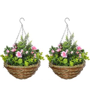 Outsunny Set of 2 Artificial Plant Lisianthus Flowers Hanging Planter with Basket for Indoor Outdoor Decoration Aosom UK Outsunny Set of 2 Artificial Plant Lisianthus Flowers Hanging Planter with Basket for Indoor Outdoor Decoration Aosom UK