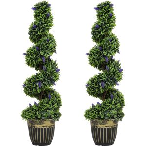 HOMCOM Set of 2 Decorative Artificial Plants, Boxwood Spiral Topiary Tree with Lavender and Pot, Fake Plants for Home Indoor Outdoor Decor, 115cm HOMCOM Set of 2 Decorative Artificial Plants, Boxwood Spiral Topiary Tree with Lavender and Pot, Fake Plants for Home Indoor Outdoor Decor, 115cm