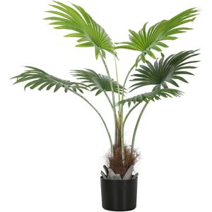 HOMCOM 94cm Artificial Palm Tree, Decorative Artificial Plant with Lifelike PEVA Leaves and Coconut Coir, Fake Tree with Plastic Pot and Flocking for Home Office Decor, Green HOMCOM 94cm Artificial Palm Tree, Decorative Artificial Plant with Lifelike PEVA Leaves and Coconut Coir, Fake Tree with Plastic Pot and Flocking for Home Office Decor, Green