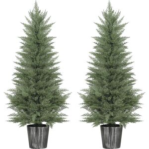 HOMCOM 135cm Artificial Cypress Trees Set of 2, UV Resistant Artificial Plants with Decorative Pot, Fake Plants for Indoor Outdoor Decor, Green HOMCOM 135cm Artificial Cypress Trees Set of 2, UV Resistant Artificial Plants with Decorative Pot, Fake Plants for Indoor Outdoor Decor, Green