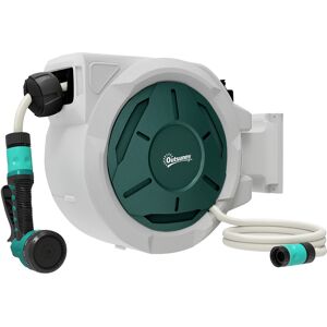 Outsunny Retractable Hose Reel Wall Mounted, 30+2m Garden Hose Pipe Reel with Lock, Auto Rewind, 7 in 1 Spray Nozzle, Outdoor Watering, Grey Outsunny Retractable Hose Reel Wall Mounted, 30+2m Garden Hose Pipe Reel with Lock, Auto Rewind, 7 in 1 Spray Nozzle, Outdoor Watering, Grey