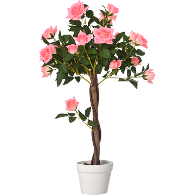 Outsunny Artificial Rose Tree: 90cm Fake Plant with 21 Flowers, Pink & Green Indoor/Outdoor Home Office Decor Aosom UK Outsunny Artificial Rose Tree: 90cm Fake Plant with 21 Flowers, Pink & Green Indoor/Outdoor Home Office Decor Aosom UK