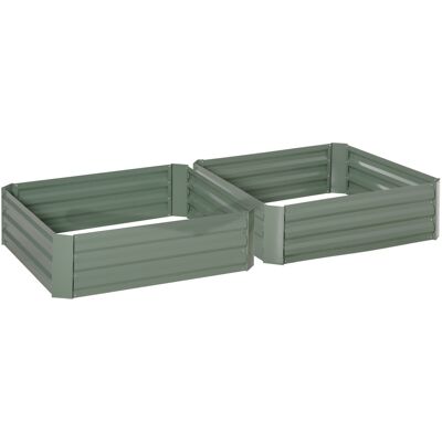 Outsunny Set of 2 291L Raised Garden Bed, Elevated Galvanised Planter Box for Flowers, Herbs, 100x100x30cm, Green Outsunny Set of 2 291L Raised Garden Bed, Elevated Galvanised Planter Box for Flowers, Herbs, 100x100x30cm, Green