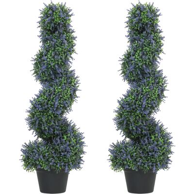 HOMCOM Artificial Lavender Topiary Tree Set of 2, UV Resistant Fake Plants in Pot for Indoor Outdoor Decor, 90 cm, Purple HOMCOM Artificial Lavender Topiary Tree Set of 2, UV Resistant Fake Plants in Pot for Indoor Outdoor Decor, 90 cm, Purple
