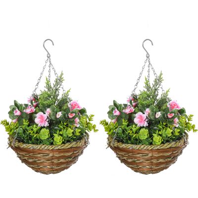 Outsunny Set of 2 Artificial Plant Lisianthus Flowers Hanging Planter with Basket for Indoor Outdoor Decoration Aosom UK Outsunny Set of 2 Artificial Plant Lisianthus Flowers Hanging Planter with Basket for Indoor Outdoor Decoration Aosom UK