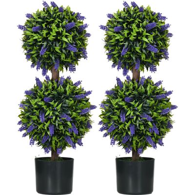 HOMCOM Set of 2 Artificial Plants, Lavender Flowers Ball Trees with Pot, for Home Indoor Outdoor Decor, 70cm Aosom UK HOMCOM Set of 2 Artificial Plants, Lavender Flowers Ball Trees with Pot, for Home Indoor Outdoor Decor, 70cm Aosom UK