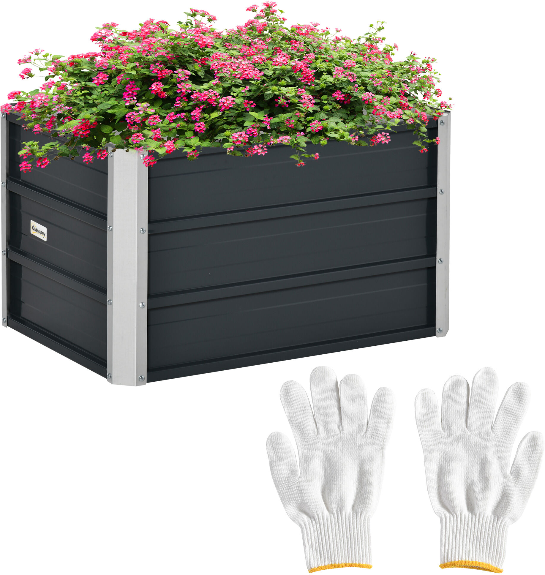Outsunny Raised Garden Bed, Elevated Metal Planter Box w/ Installation Gloves for Backyard, Patio to Grow Vegetables, Herbs, Flowers, Grey Aosom UK