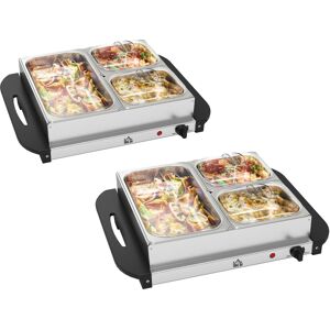 HOMCOM 4.5L Stainless Steel Electric Buffet Server, with 3x Trays and Lids, Set of 2 HOMCOM 4.5L Stainless Steel Electric Buffet Server, with 3x Trays and Lids, Set of 2