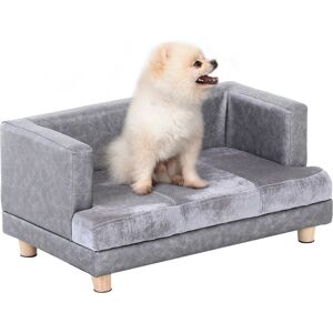 PawHut Dog Sofa Bed for Small-Sized Dogs, Elevated Pet Chair with PU Cover, Soft Cushion, Cat Couch Lounger with Anti-slip Legs - Grey