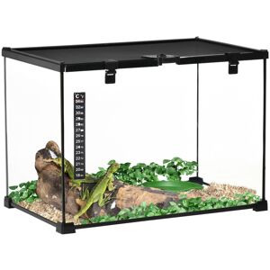 PawHut 50 x 30 x 35 cm Reptile Glass Terrarium, Reptile Breeding Tank, Climbing pet Glass Containers, Arboreal Box, with Strip Patch Thermometer-Black