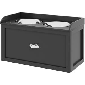 PawHut Elevated Dog Bowls in Stainless Steel, with 21L Food Storage Drawer, for Large Dogs and Cats, Black