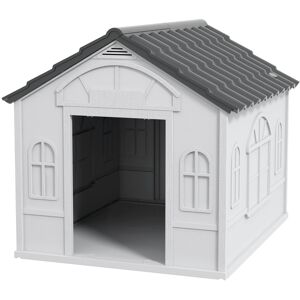 PawHut Plastic Weatherproof Dog House, Grey