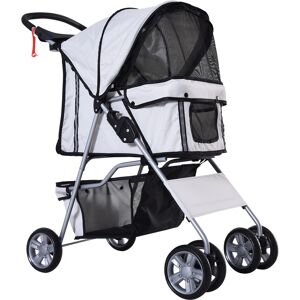 PawHut Pet Stroller for Dogs, Foldable Dog Pushchair with Wheels, Zipper Entry, Cup Holder, Storage Basket, Grey