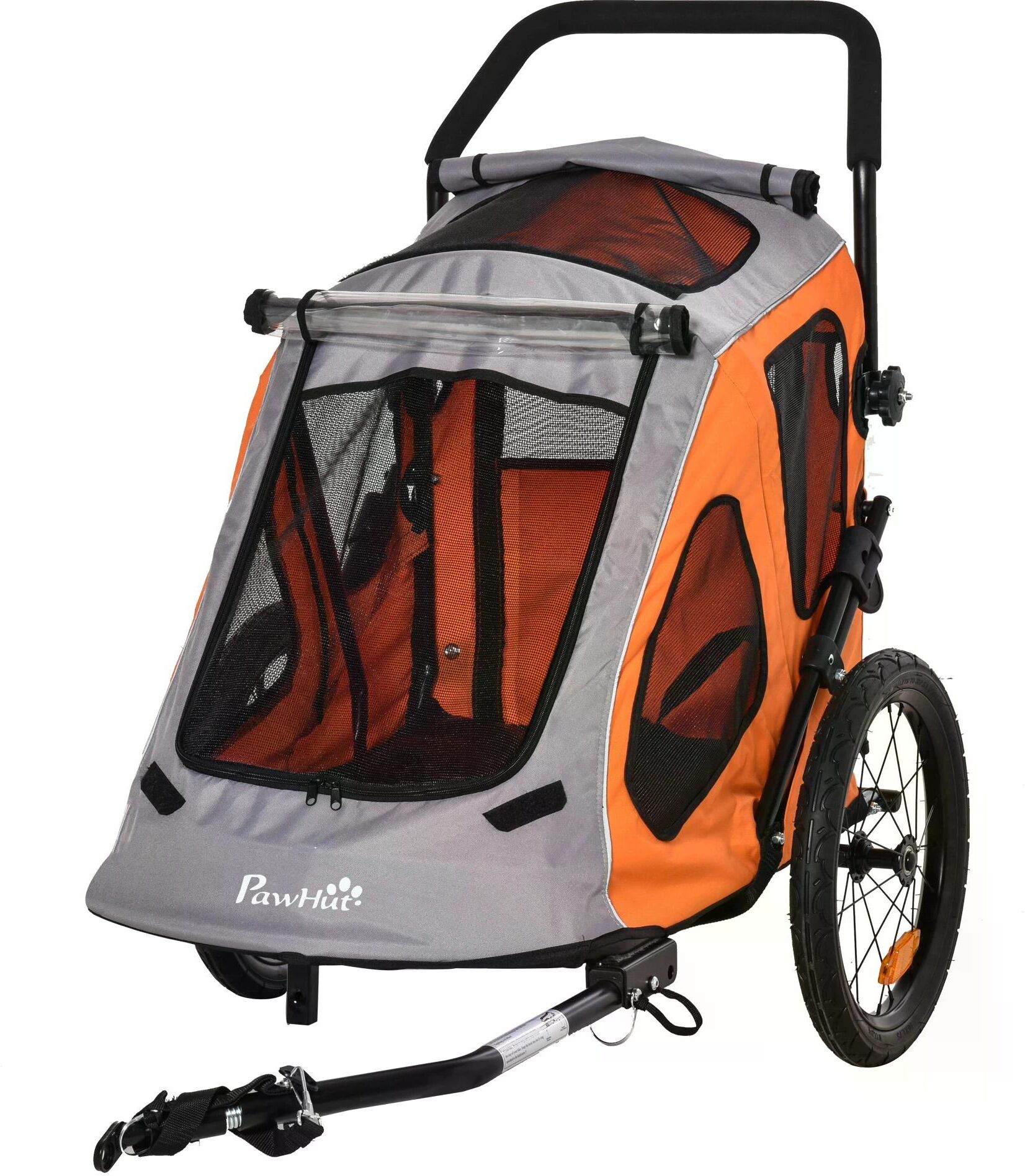 PawHut 2 IN 1 Dog Bicycle Trailer Pet Carrier Stroller 360° Rotatable Front Wheel Reflectors Parking Brake Straps Cup Holder Water Resistant Orange