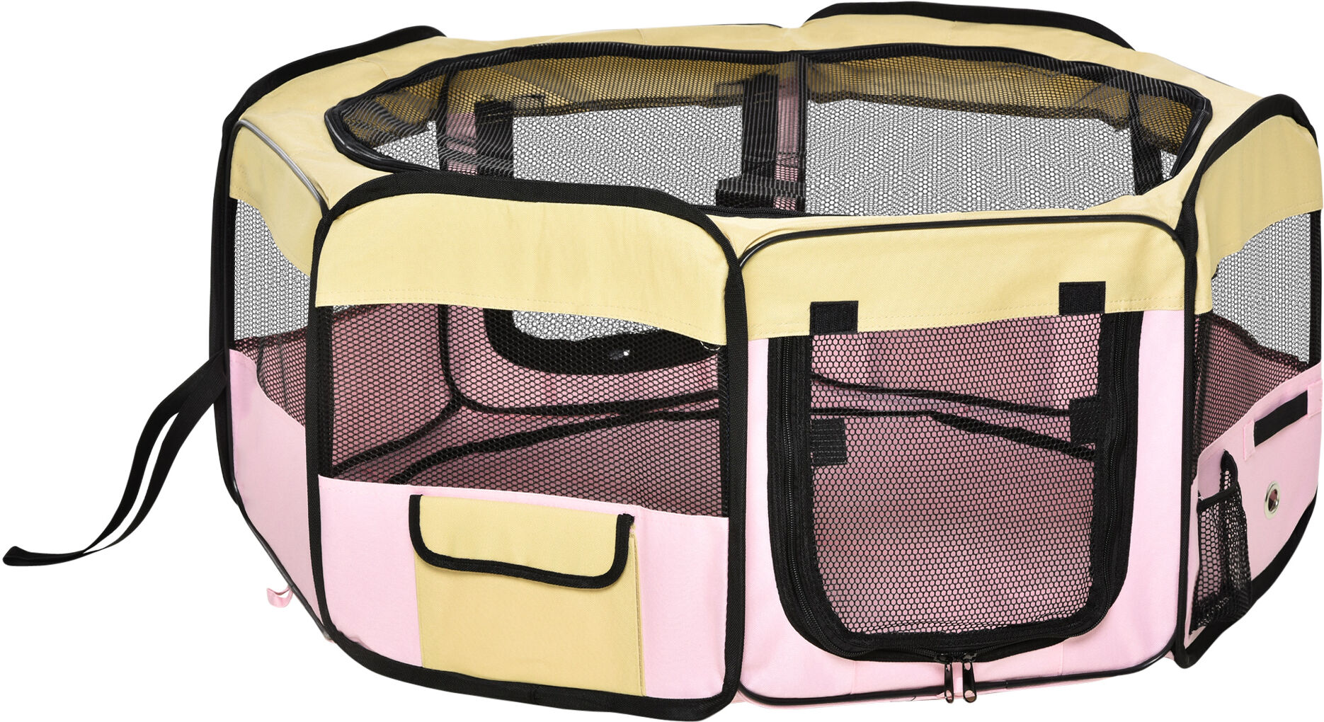 PawHut Small Pet Playpen, Fabric Enclosure for Dogs, Cats, Rabbits, Guinea Pigs, Pink, L37 x H37cm x D90cm