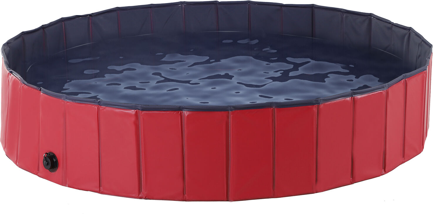 Pawhut Durable Pet Swimming Pool, 160x30cm, Foldable PVC Design, Easy Storage, Red/Dark Blue for Dogs