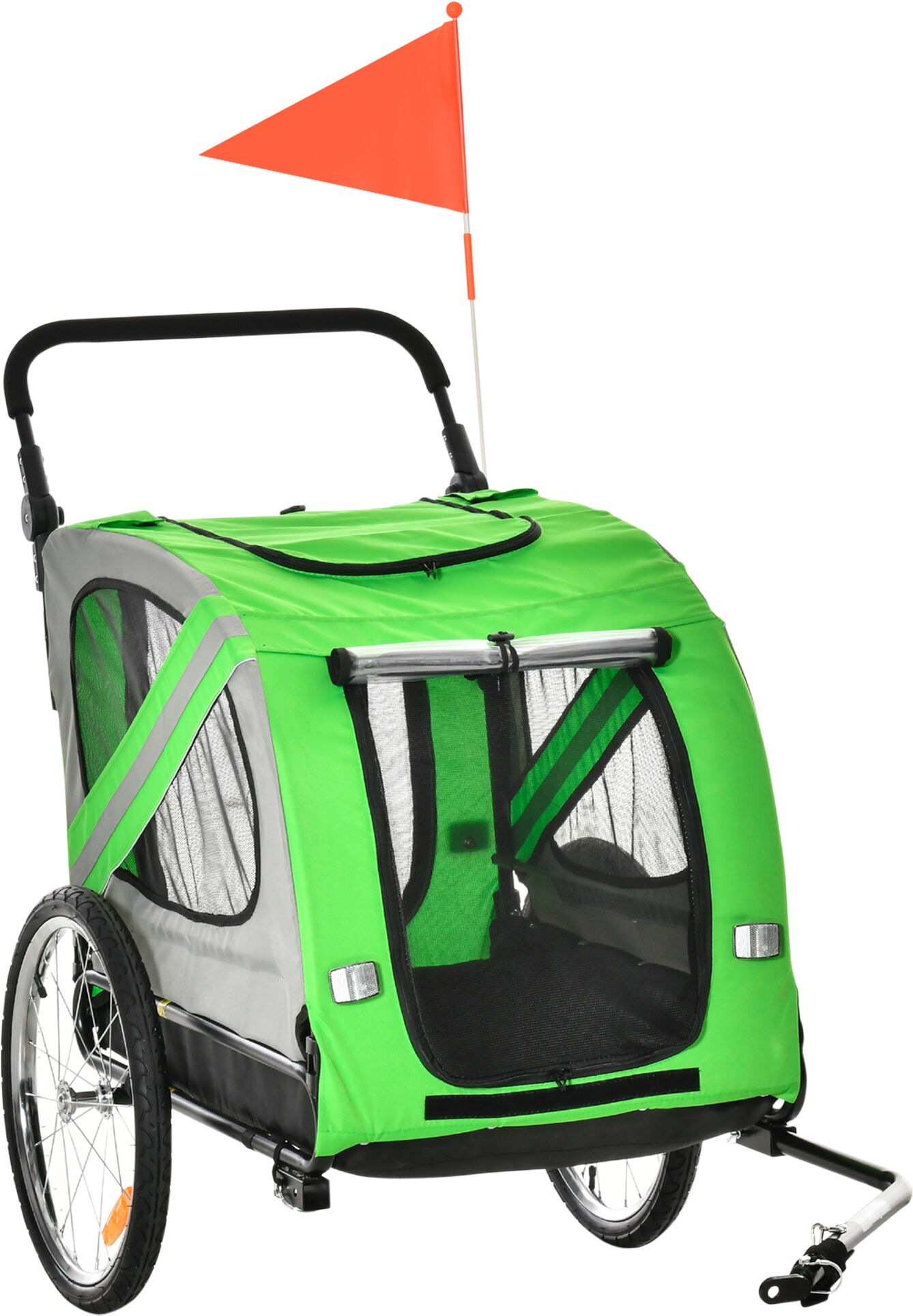 PawHut 2-in-1 Dog Bike Trailer & Pet Stroller, Steel Frame Bicycle Carrier with Universal Wheel, Reflectors & Flag, Green