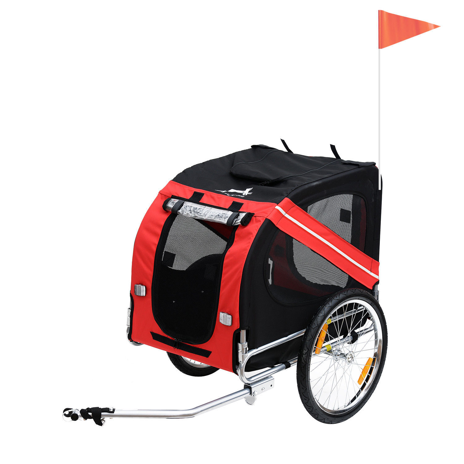 PawHut Folding Dog Bike Trailer, Pet Carrier Bicycle Trailer with Steel Frame Stroller, Red & Black