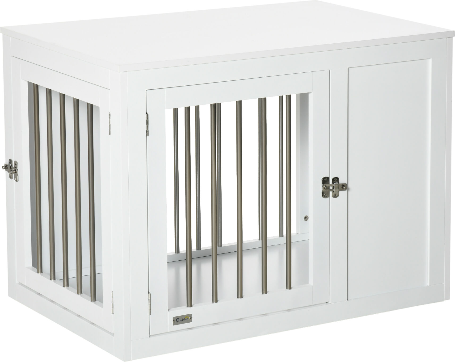 PawHut Furniture Style Dog Crate, End Table Pet Cage Kennel, Indoor Decorative Puppy House, with Double Doors, Locks, for Medium Dogs, White