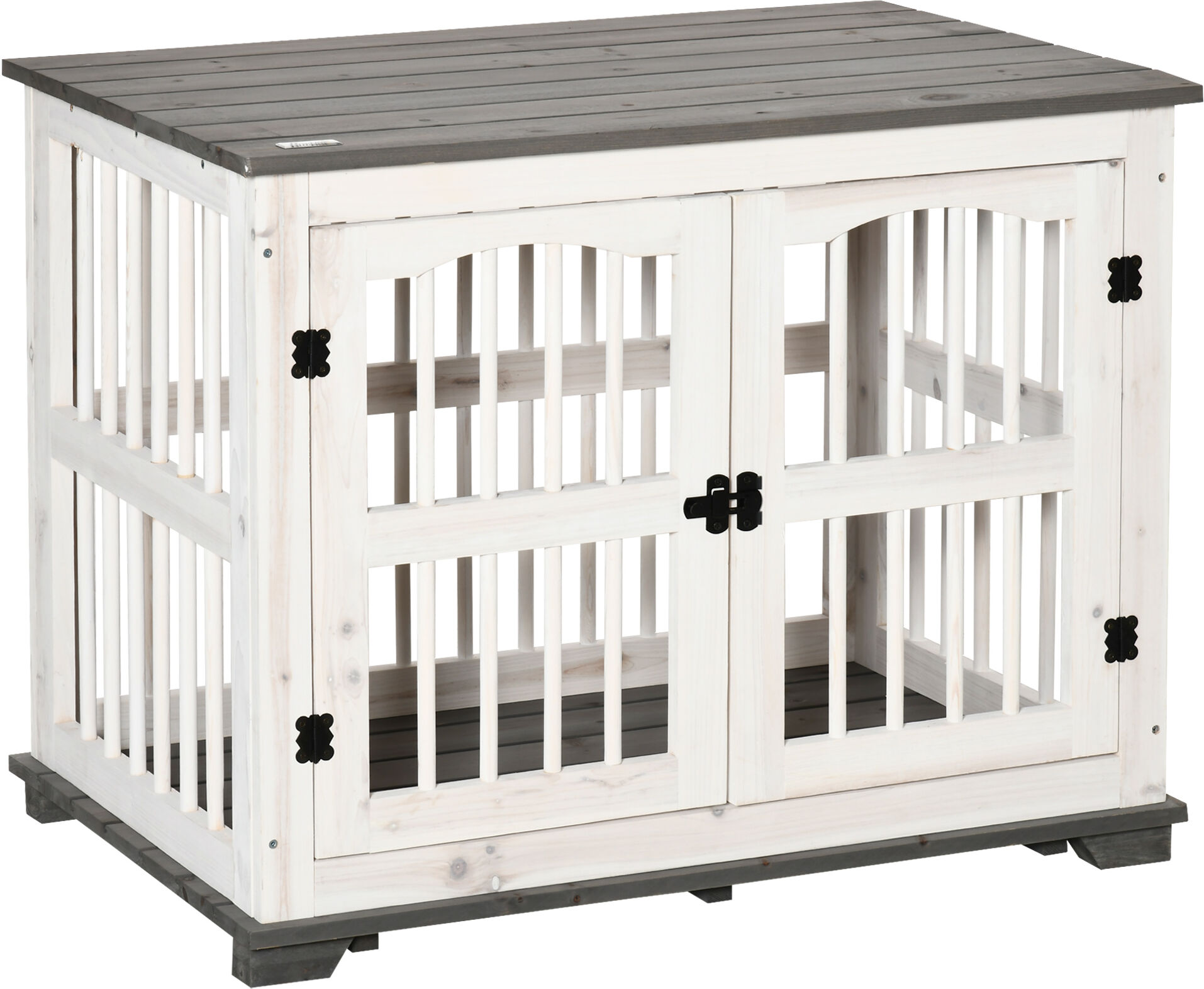 PawHut Wooden Dog Crate Furniture Pet Kennel Cage End Table for Small Medium Dogs, Indoor, White, 85.5 x 59.5 x 68 cm