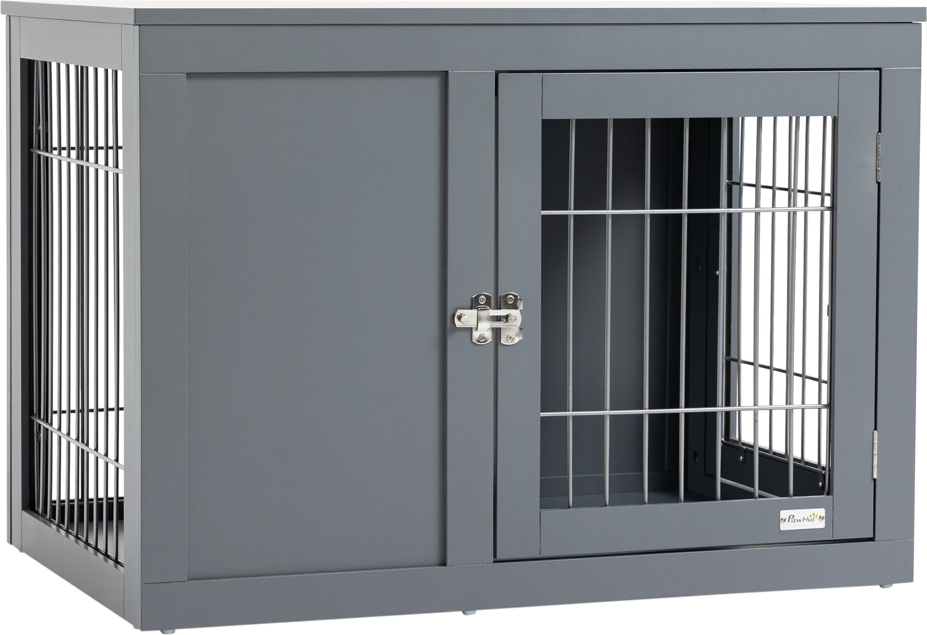 PawHut Furniture Style Dog Crate, End Table Pet Cage Kennel, Indoor Decorative Puppy House, with Double Doors, Locks, for Small & Medium Dogs, Grey